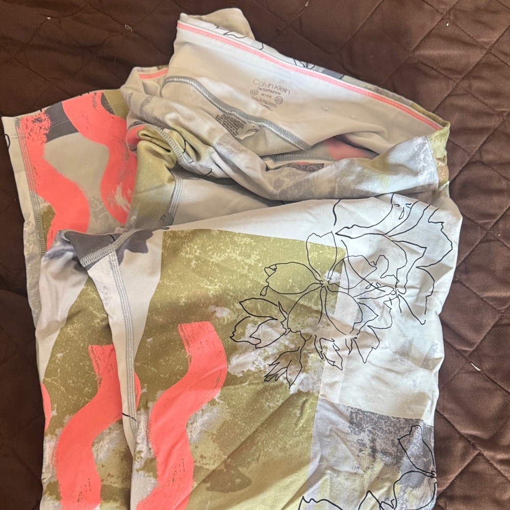 Calvin Klein Abstract Print Leggings - Coral and Olive